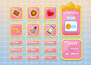 设计一套完整的得分按钮游戏弹出窗口，图标，窗口和元素创造中世纪的rpg视频游戏