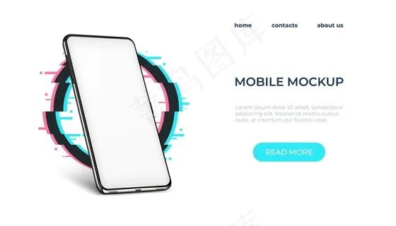 逼真的智能手机样机。智能手机框架与空白屏幕。在访问网页上的矢量插图逼真的电话模型样机