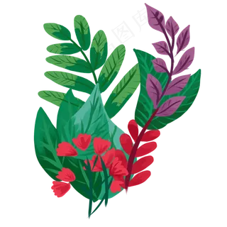 七夕植物花草树花朵丛手绘装饰