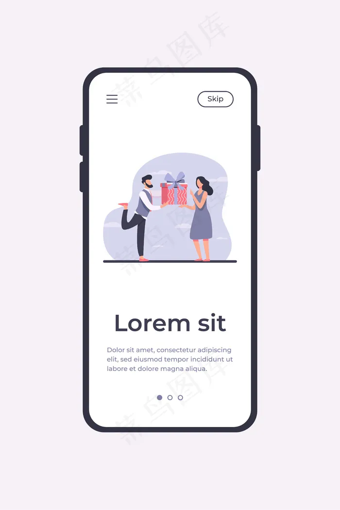 大胡子男人送礼物给惊讶的女人。礼物，男朋友，情侣。事件和爱的旗帜banner，网站设计或登陆网页的概念eps,ai矢量模版下载