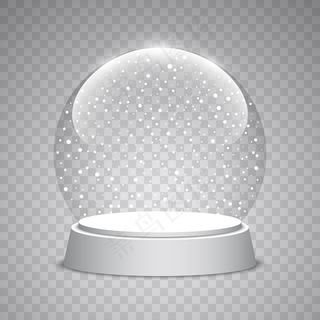 透明背景上的圣诞雪球。玻璃球。插图。