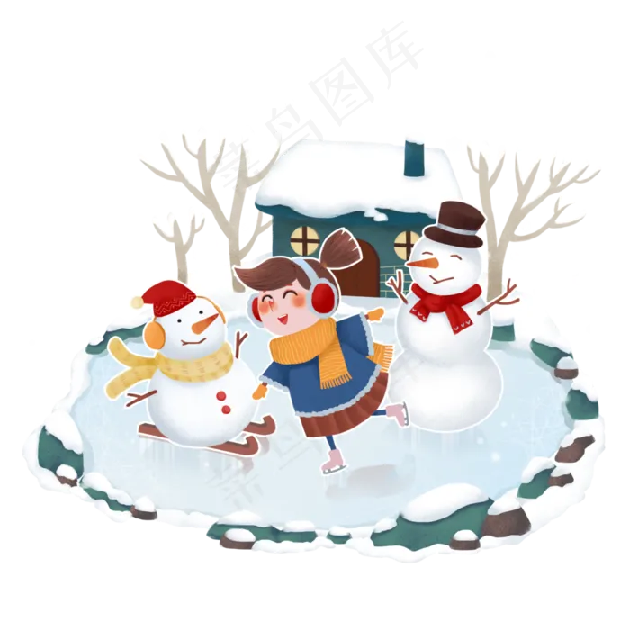 冬天欢乐堆雪人滑冰(3450X3450(DPI:300))psd模版下载