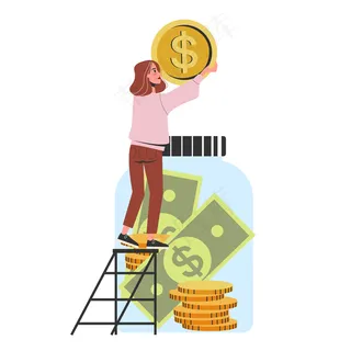 女人把钱放进罐子里。财政储蓄