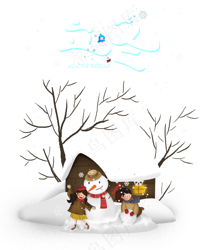 立冬堆雪人玩耍的孩子