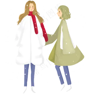 立冬保暖冬日女孩雪天免抠图