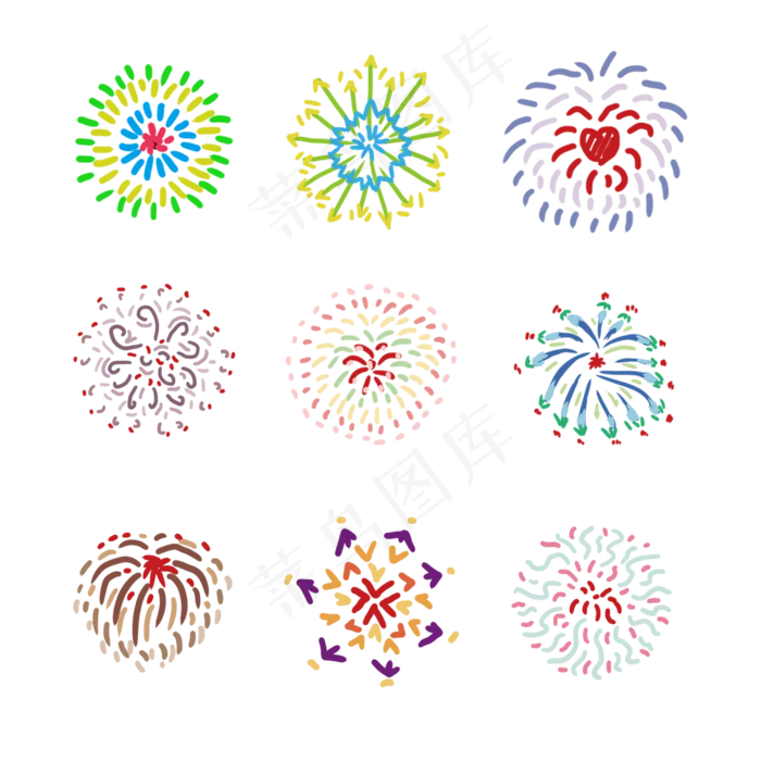 撞色手绘风烟花(2000X2000(DPI:300))psd模版下载