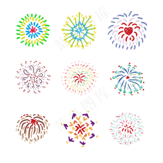 撞色手绘风烟花