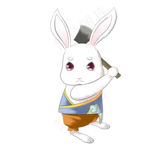 中秋节可爱玉兔拿斧头砍树场景手