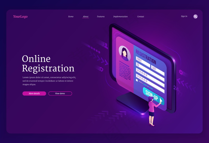 在线注册等轴测登录页