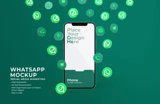 带有移动屏幕模型样机的3d whatsapp图标