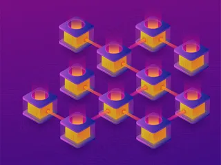 加密货币采矿场。比特币的创造。三维等轴测图。