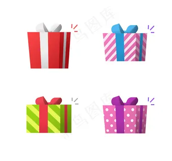 礼品盒惊喜图标集孤立平面卡通矢量插图