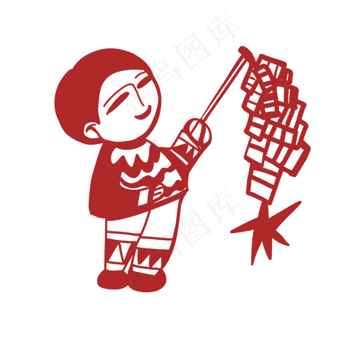 新年放鞭炮男孩剪纸(3000X3000(DPI:300))psd模版下载