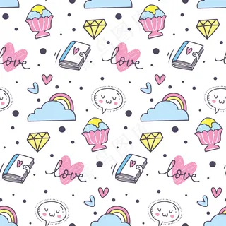 可爱的无缝背景与心脏和彩虹