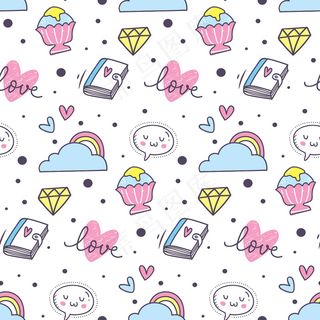 可爱的无缝背景与心脏和彩虹 可爱的无缝背景与心脏和彩虹