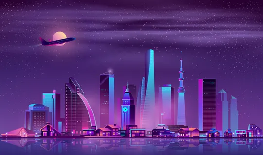 现代都市夜景卡通载体