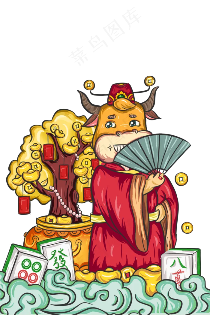 国潮风牛年摇钱树(3545X5315(DPI:150))psd模版下载