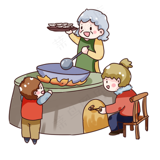 手绘卡通立冬包饺子