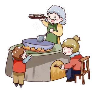 手绘卡通立冬包饺子