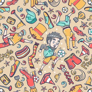 涂鸦街足球图标集模式无缝背景