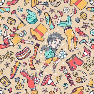 涂鸦街足球图标集模式无缝背景