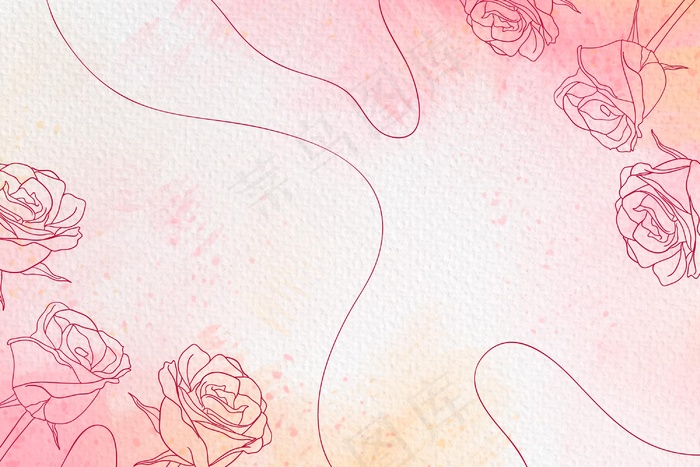 复制空间玫瑰和线条水彩背景