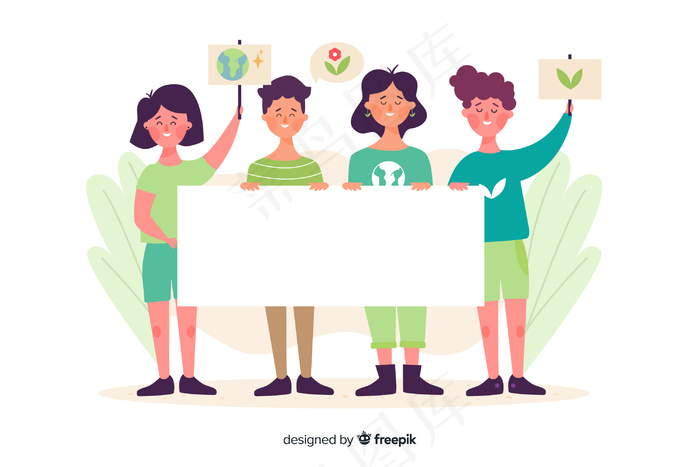 举着空条幅的插图人物eps,ai矢量模版下载