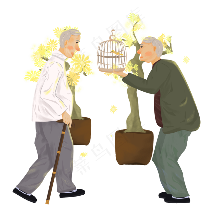 老年休闲生活遛鸟(4000X4000(DPI:300))psd模版下载
