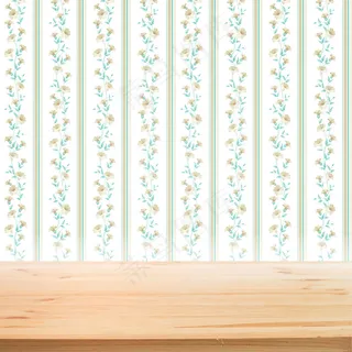 花卉墙纸与木制桌子的产品介绍背景
