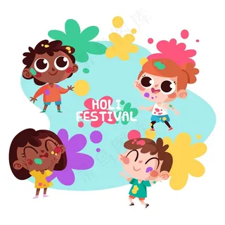 卡通人物庆祝胡里节