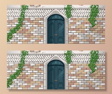 常春藤在古色古香的建筑立面藤蔓上，绿叶爬在砖墙上