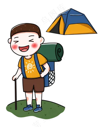 手绘国庆节外出登山人物下载