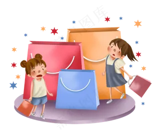 双十一购物节儿童和纸袋
