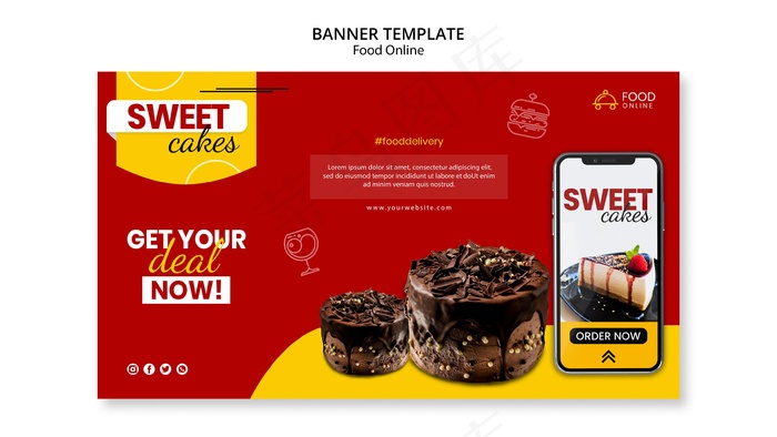 美食在线概念横幅banner模型样机psd模版下载