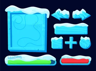 一套冰雪冻结按钮，加载栏，和游戏ui元素的背景模板