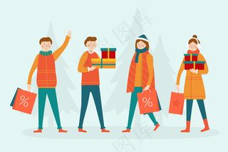 人们买圣诞礼物的背景是树