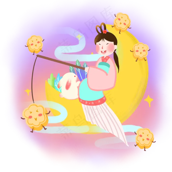 中秋嫦娥八月十五玉兔月饼(1125X2436(DPI:72))psd模版下载