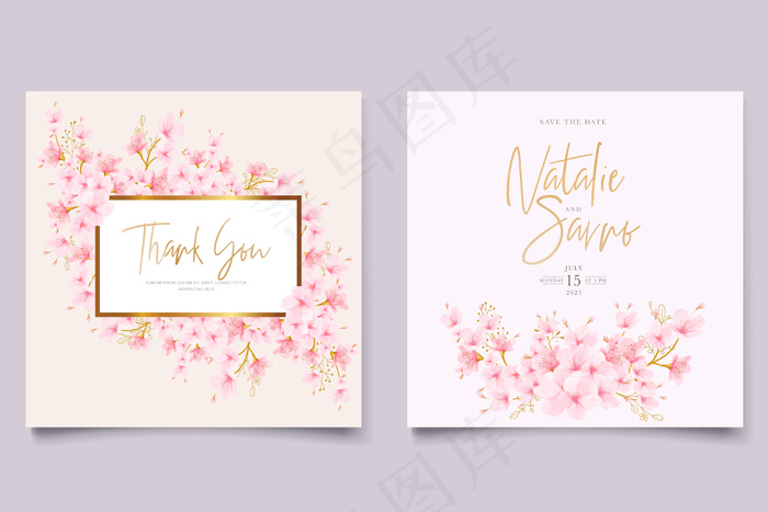 水彩樱花花卉和树叶卡套