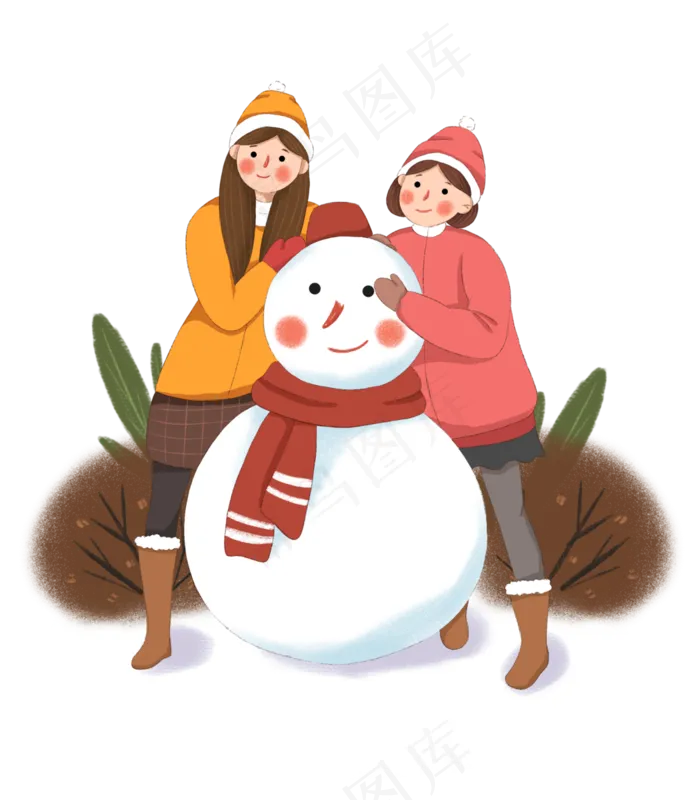 手绘冬季堆雪人的女生下载(3500X4000(DPI:132))psd模版下载
