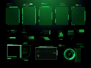 未来的hud界面屏幕。数字标注标题。hud ui gui未来用户界面屏幕元素集。高科技视频游戏屏幕。科幻概念设计。