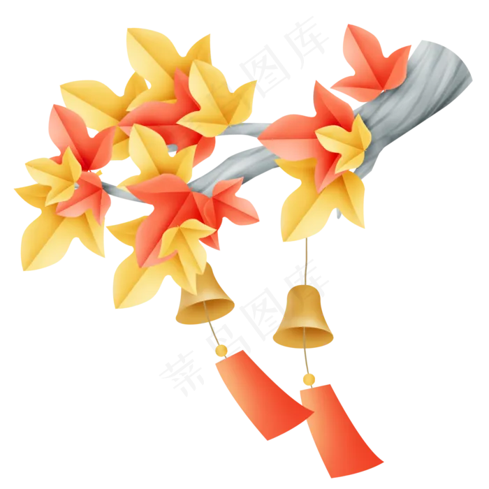 秋天枫树枝上的风铃(2000X2000(DPI:299))psd模版下载