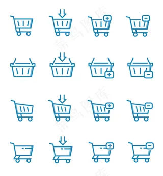 带有轮廓样式的购物车图标集