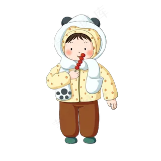 冬天冬装吃糖葫芦可爱小男孩