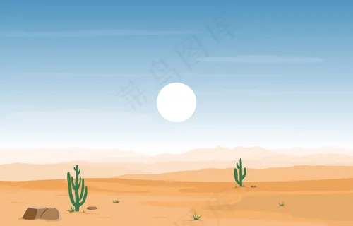 一天在美国西部广阔的沙漠与仙人掌地平线景观插图 一天在美国西部广阔的沙漠与仙人掌地平线景观插图