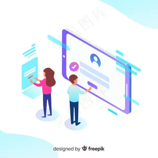 具有等轴测视图的在线注册概念