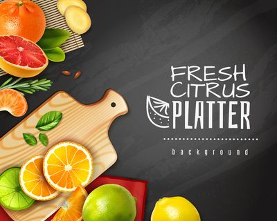 黑板上的柑橘切片