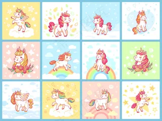 彩虹上可爱的小独角兽。