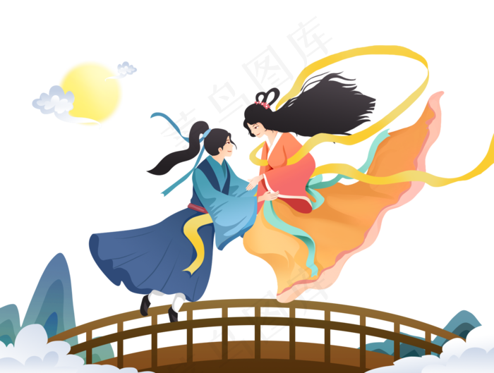 鹊桥幽会牛郎织女(1536X1024(DPI:300))psd模版下载