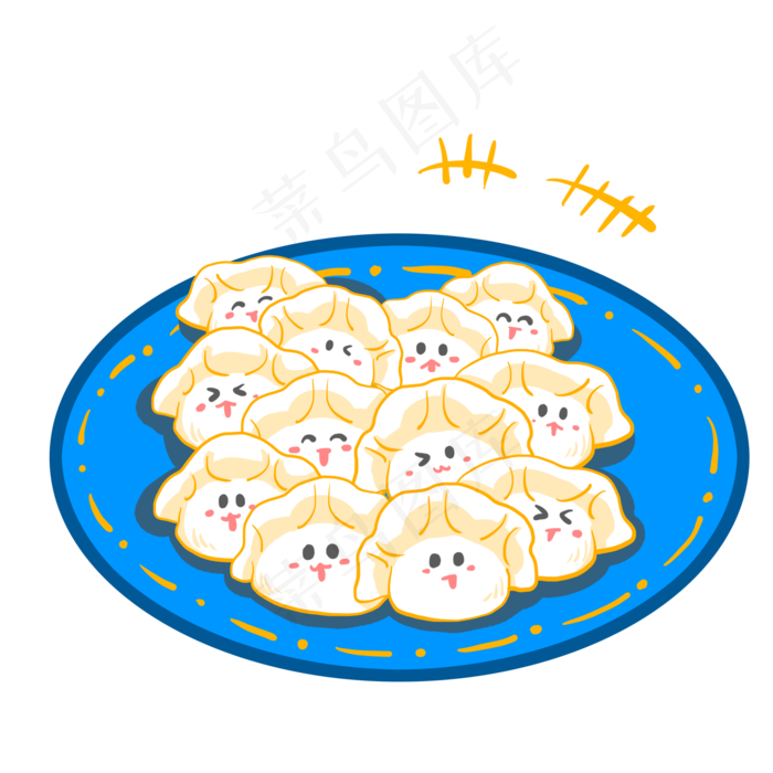 卡通蓝色盘子可爱水饺