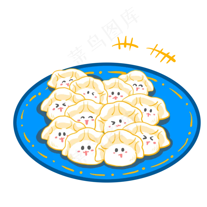 卡通蓝色盘子可爱水饺(2000X2000(DPI:300))psd模版下载